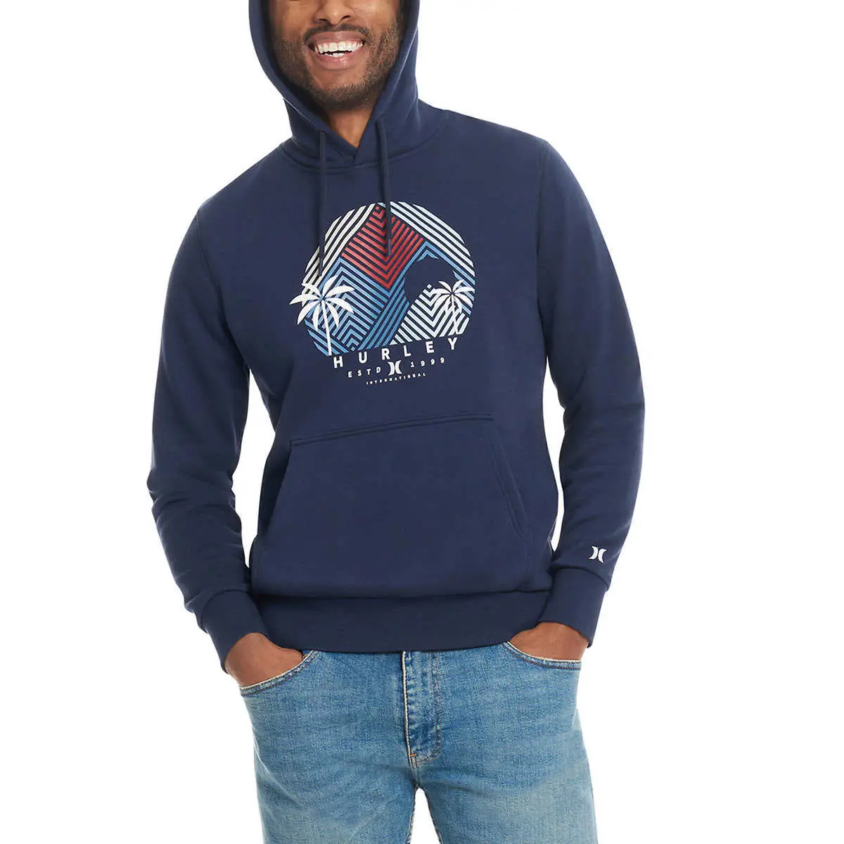 Hurley Men’S Graphic Print Kangaroo Front Pocket Sweatshirt Cotton Blend Hoodie 1