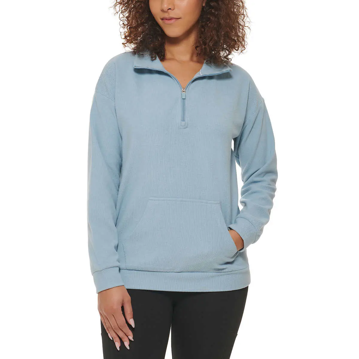 Marc Ny By Andrew Marc Women's Kangaroo Pocket Ribbed Quarter Zip Sweatshirt Pullover Top 1
