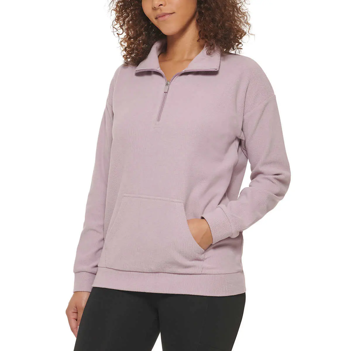 Marc Ny By Andrew Marc Women's Kangaroo Pocket Ribbed Quarter Zip Sweatshirt Pullover Top 1