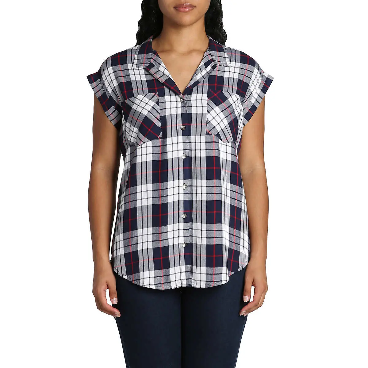 Jachs Girlfriend Women's V-Neck Collar Short Sleeve Button Down Top Blouse 1