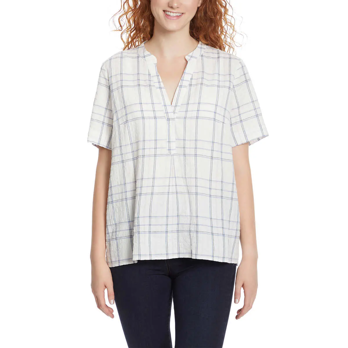 Gloria Vanderbilt Women's Lightweight Cotton Seersucker Popover Plaid Shirt 1