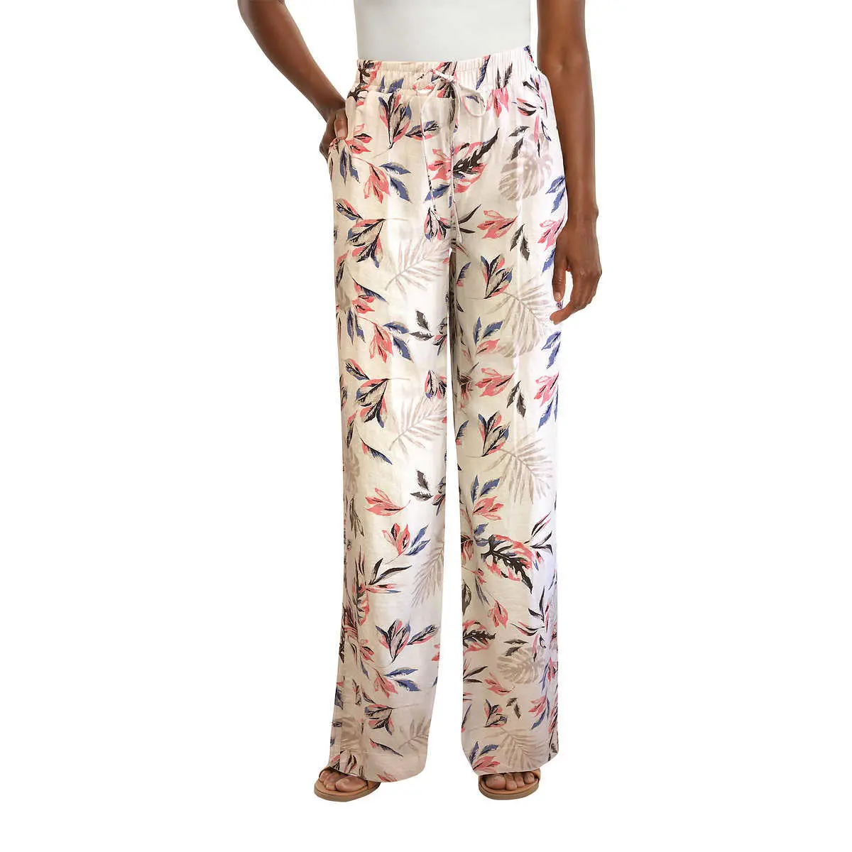 Briggs Women's Wide Leg Lightweight Linen Blend 2 Pockets Floral Pants 1