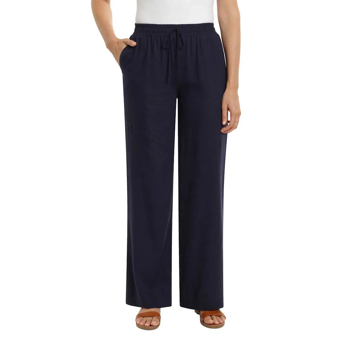 Briggs Women's Wide Leg Lightweight Linen Blend 2 Pockets Stripe Pants 1