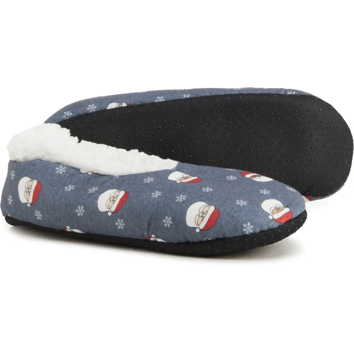 Rae Dunn Women's Santa Print Plush Faux Fur Christmas Cozy Slippers 1