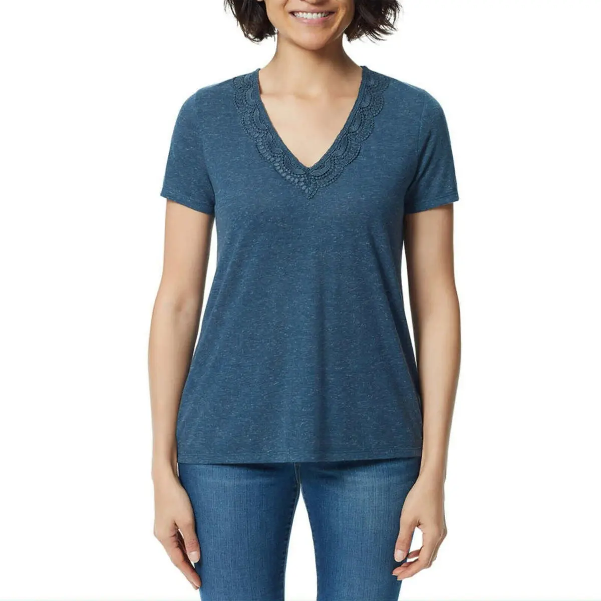 Ella Moss Women's Super Soft Lightweight V-Neck Lace T-Shirt Top 1