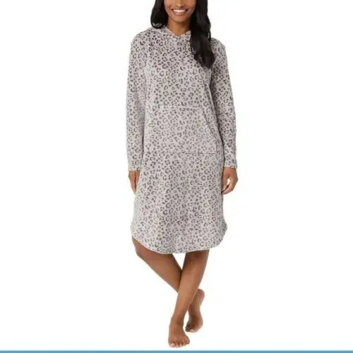 32 Degrees Women's Leopard Print Cozy Soft Velour Hooded Lounger 1